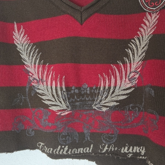 DUKE L Red‎ and Brown Striped Cropped Wool Rugby Sweater - Picture 6 of 9
